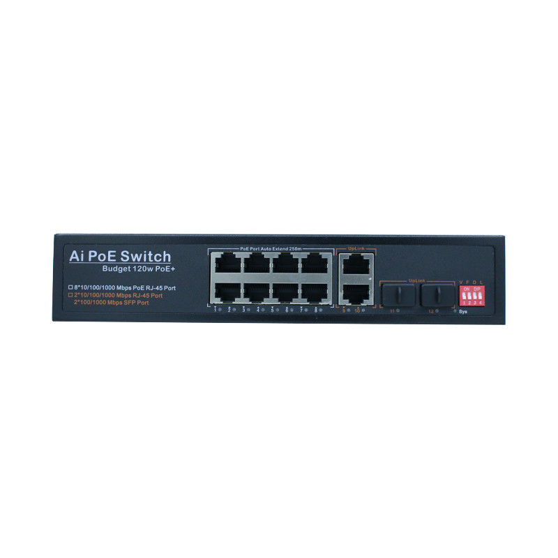 AC 100~240V Industrial Unmanaged POE Switch 8 Gigabit Port 2 Network Port